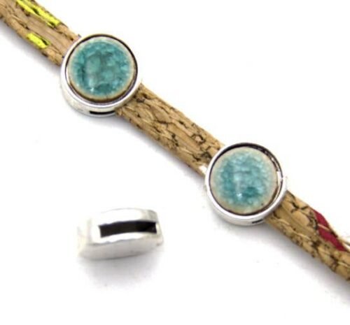 10units For 8mm flat leather slider Antique sliver Green ceramic slider jewelry finding supplies D-1-5-34