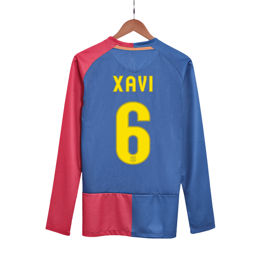 Vintage Soccer Jersey XAVI #6 Barcelona Home Long Sleeve 2008/09 - UCL Final