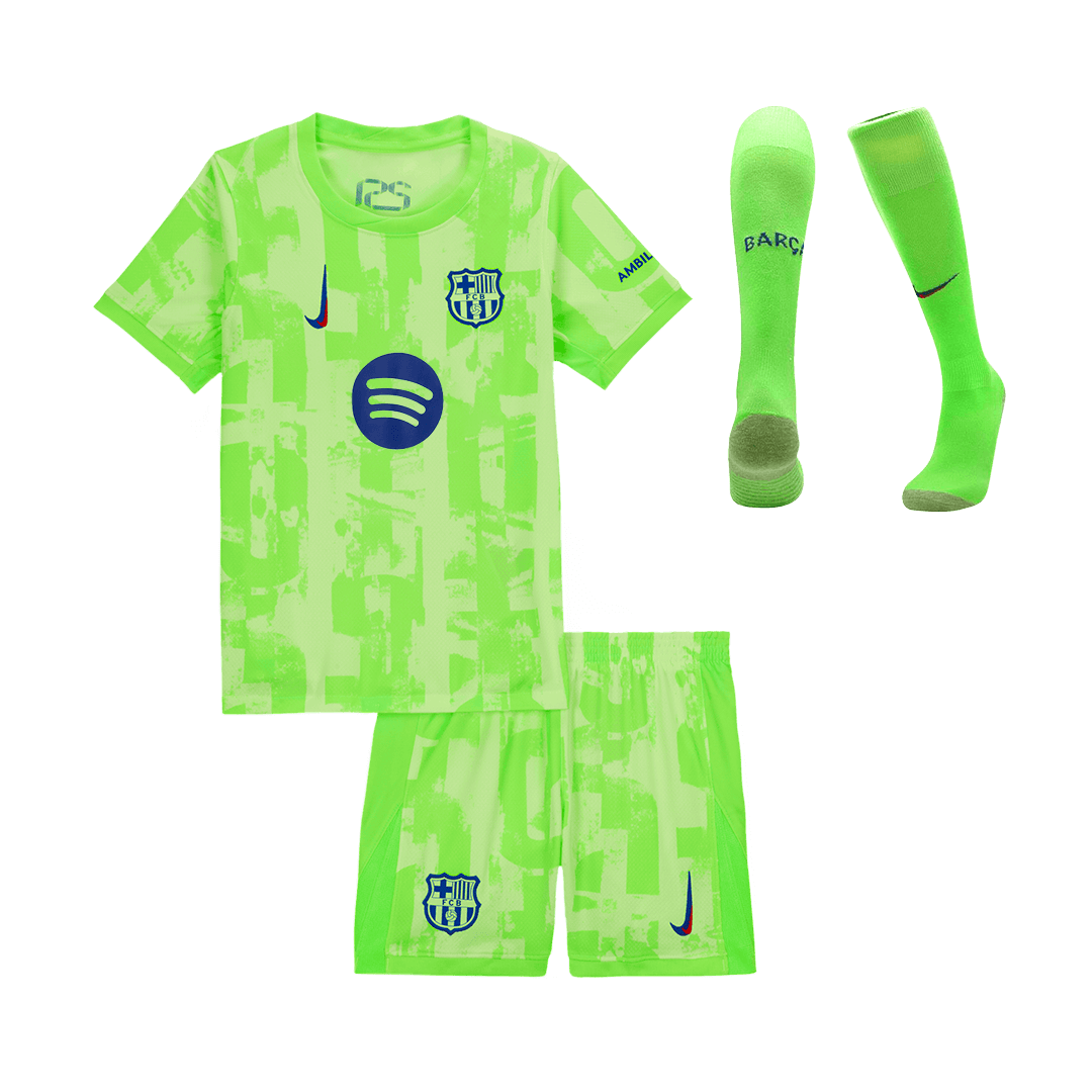 Barcelona Third Away Kids Soccer Jerseys Full Kit 2024/25- UCL (Spotify Logo Without Text)