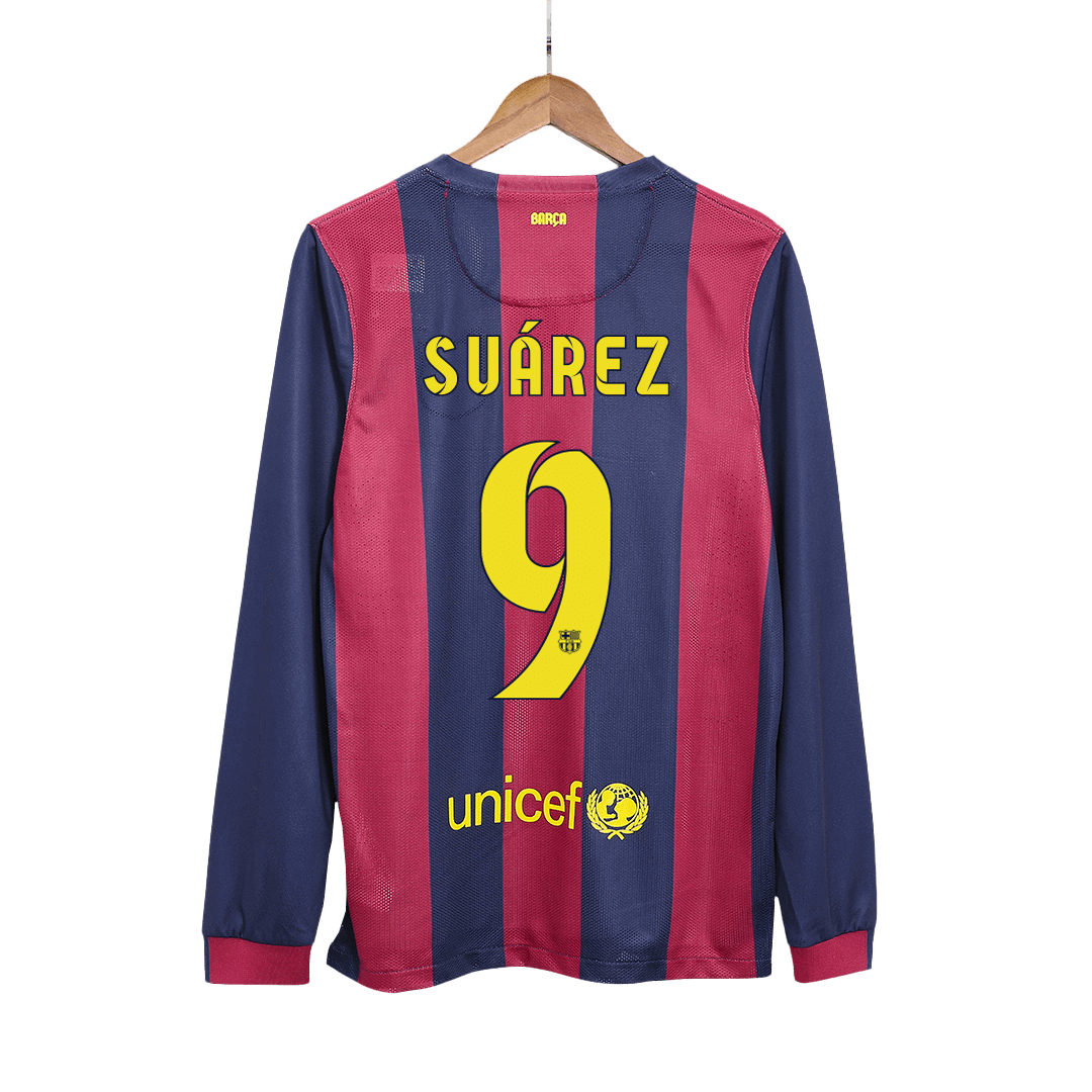 Vintage Soccer Jersey SUÁREZ #9 Barcelona Home Long Sleeve 2014/15