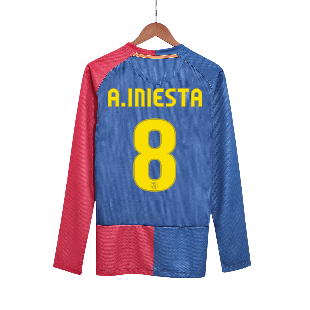 Vintage Soccer Jersey A.INIESTA #8 Barcelona Home Long Sleeve 2008/09 - UCL Final